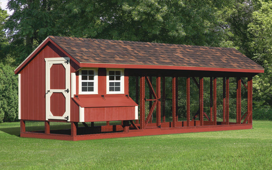 Q728C Combination Chicken Coop – 7'x28' Premium Amish-Built Home for 15-20 Chickens