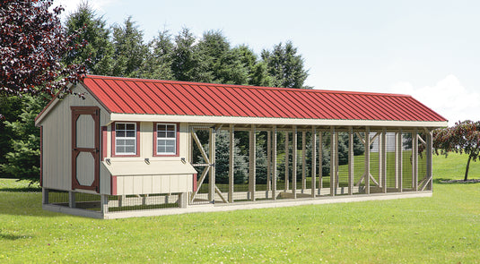 Q732C Combination Chicken Coop – 7'x32' Premium Amish-Built Home for 15-20 Chickens